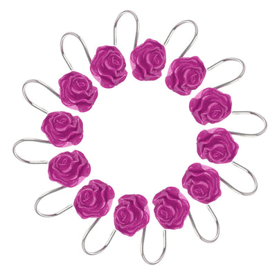 Harfington 12pcs Resin Flower Shower Curtain Hook Rolling Hooks Rings Bathroom Decorative