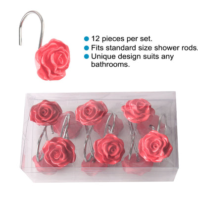 Harfington 12pcs Resin Flower Shower Curtain Hook Rolling Hooks Rings Bathroom Decorative