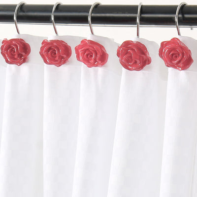 Harfington 12pcs Resin Flower Shower Curtain Hook Rolling Hooks Rings Bathroom Decorative