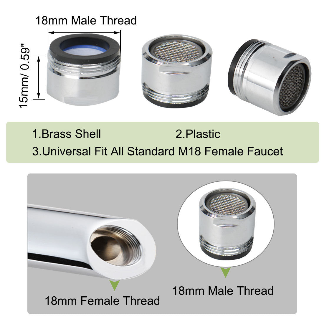 Harfington 18mm Faucet Aerator Universal Male Faucet Replacement Water Filter Adapters