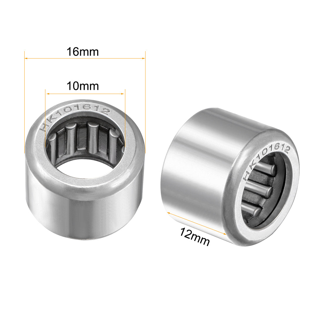 uxcell Uxcell HK Series Needle Roller Bearings, Stamping Steel Drawn Cup Metric