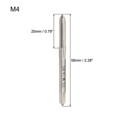 Harfington Metric Machine Tap Left M4 Thread 0.7 Pitch H2 Accuracy 3 Flutes High Speed Steel 2pcs