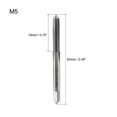 Harfington Metric Machine Tap Left M5 Thread 0.8 Pitch H2 Accuracy 3 Flutes High Speed Steel 2pcs