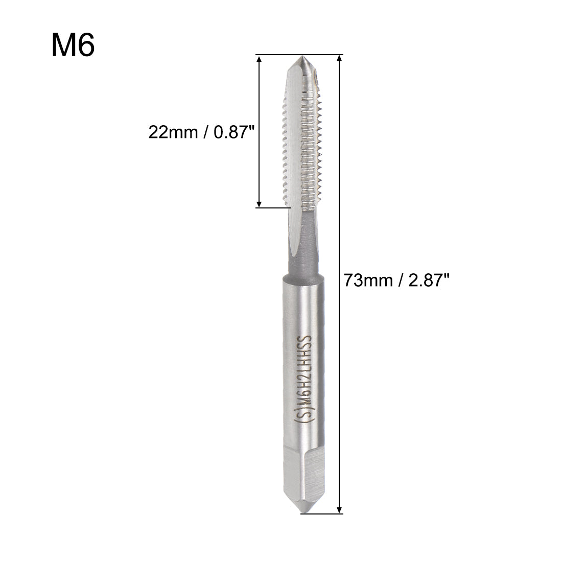 Harfington Metric Machine Tap Left M6 Thread 1 Pitch H2 Accuracy 3 Flutes High Speed Steel 2pcs