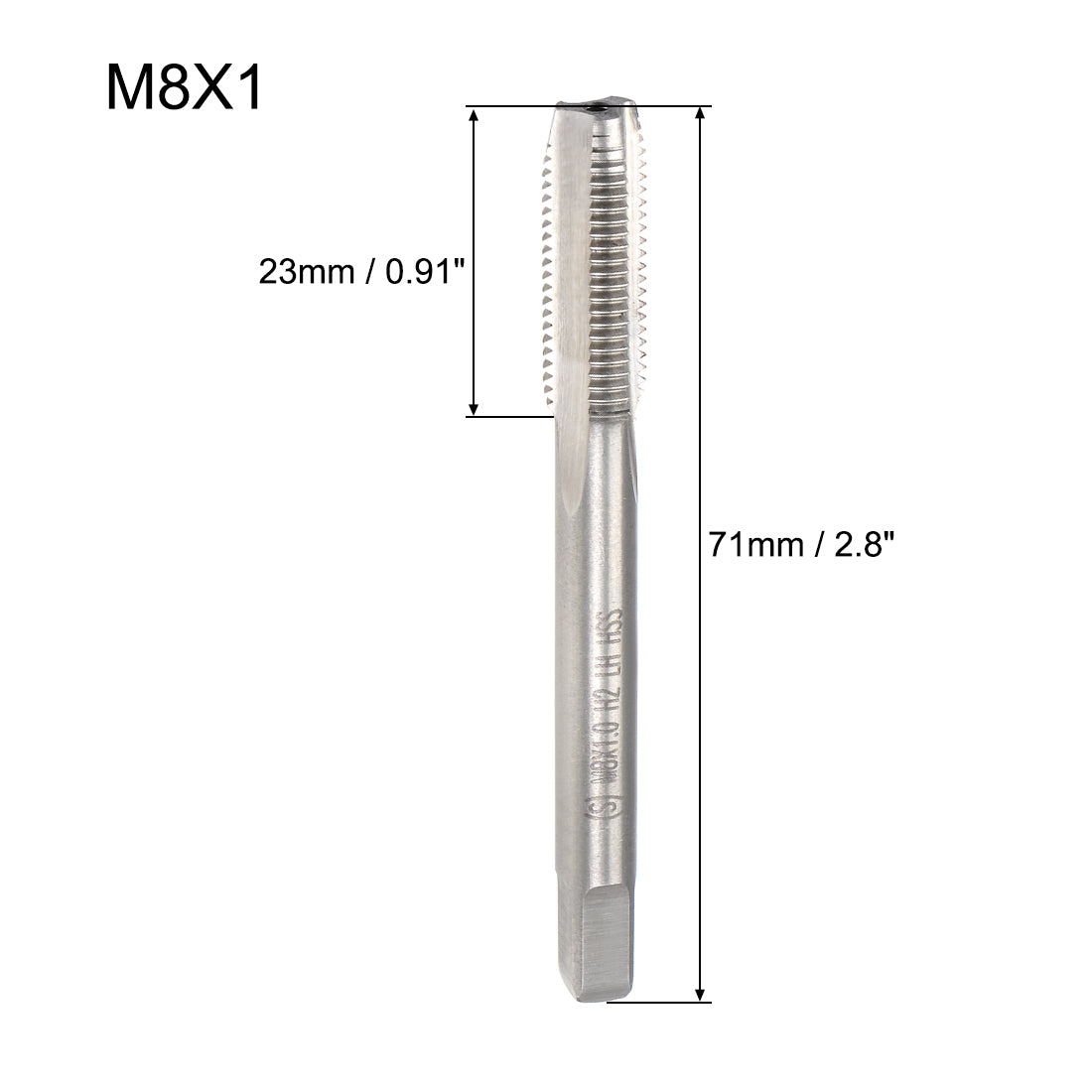 Harfington Metric Machine Tap Left M8 Thread 1 Pitch H2 3 Flutes High Speed Steel 2pcs