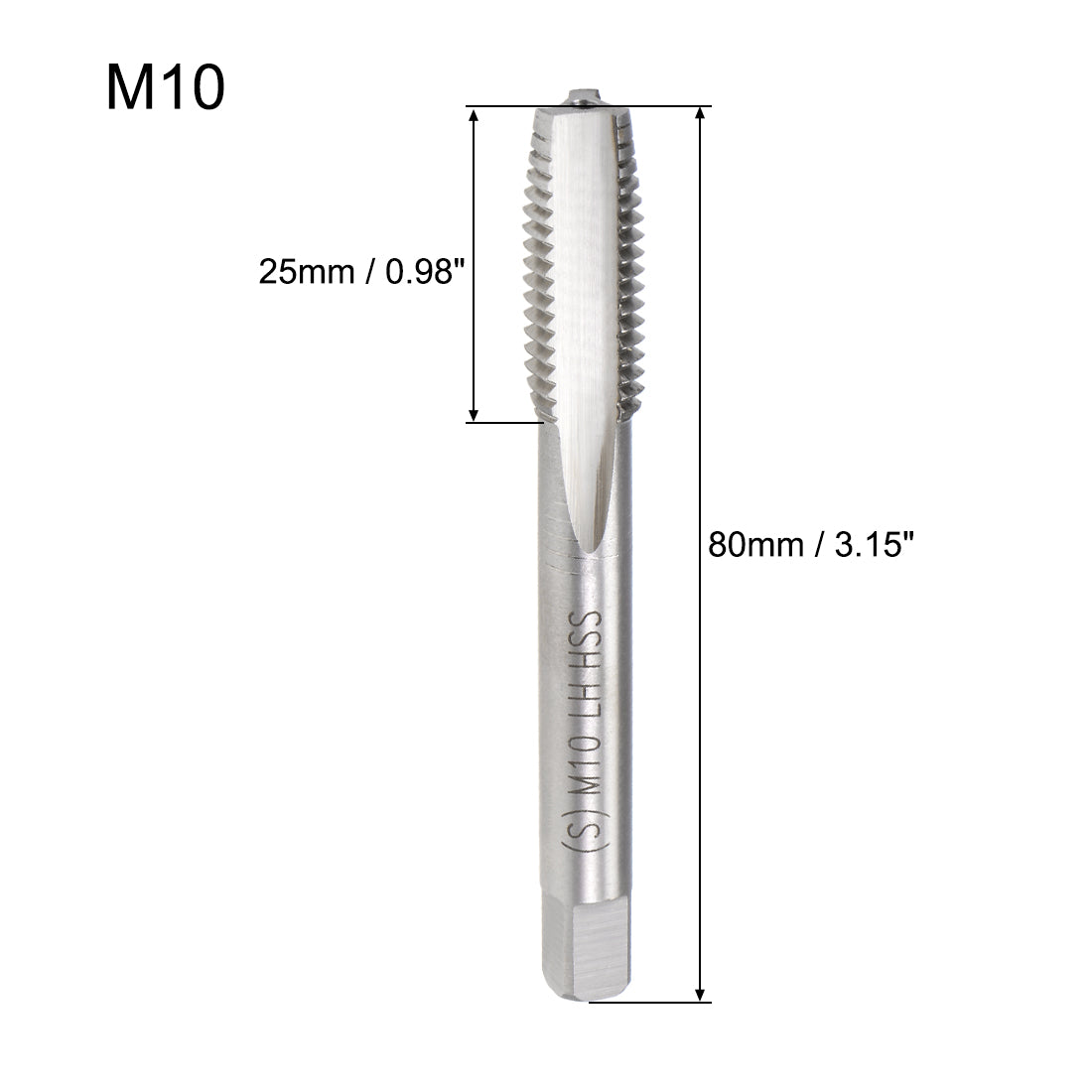 Harfington Metric Machine Tap Left M10 Thread 1.5 Pitch H2 3 Flutes High Speed Steel