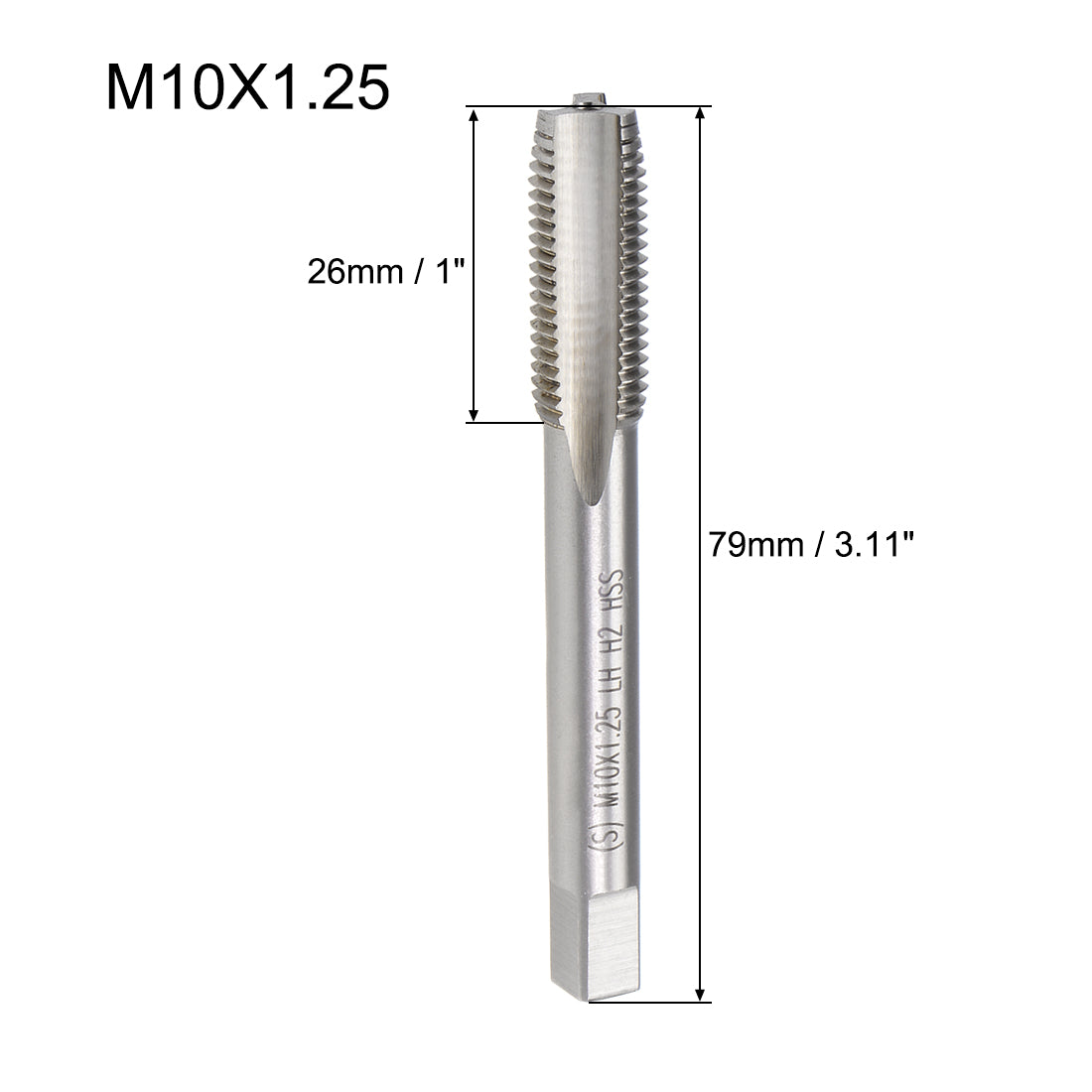 Harfington Metric Machine Tap Left M10 Thread 1.25 Pitch H2 3 Flutes High Speed Steel