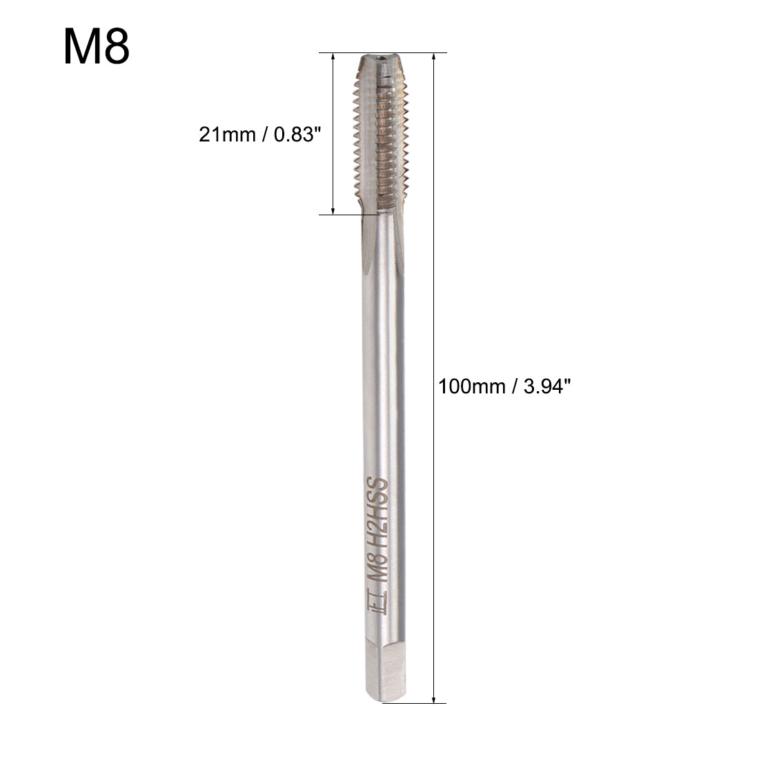 Harfington Metric Machine Tap M8 Thread 1.25 Pitch H2 Accuracy 3 Flutes High Speed Steel