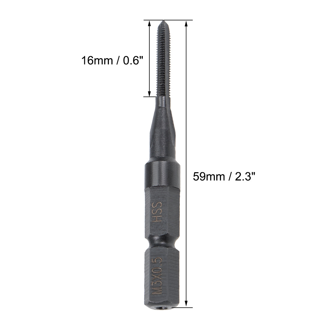 Harfington Metric Machine Tap M3 Thread 0.5 Pitch H2 3 Flutes Hex Shank High Speed Steel