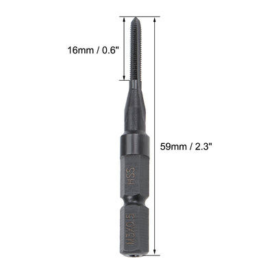Harfington Metric Machine Tap M3 Thread 0.5 Pitch H2 3 Flutes Hex Shank High Speed Steel