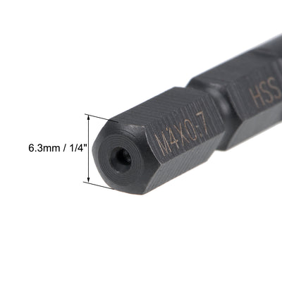 Harfington Metric Machine Tap M4 Thread 0.7 Pitch H2 3 Flutes Hex Shank High Speed Steel