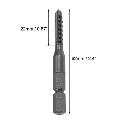 Harfington Metric Machine Tap M5 Thread 0.8 Pitch H2 3 Flutes Hex Shank High Speed Steel