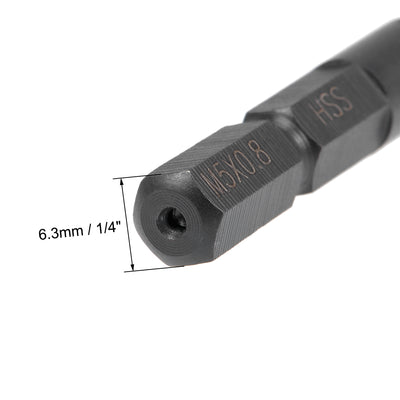 Harfington Metric Machine Tap M5 Thread 0.8 Pitch H2 3 Flutes Hex Shank High Speed Steel