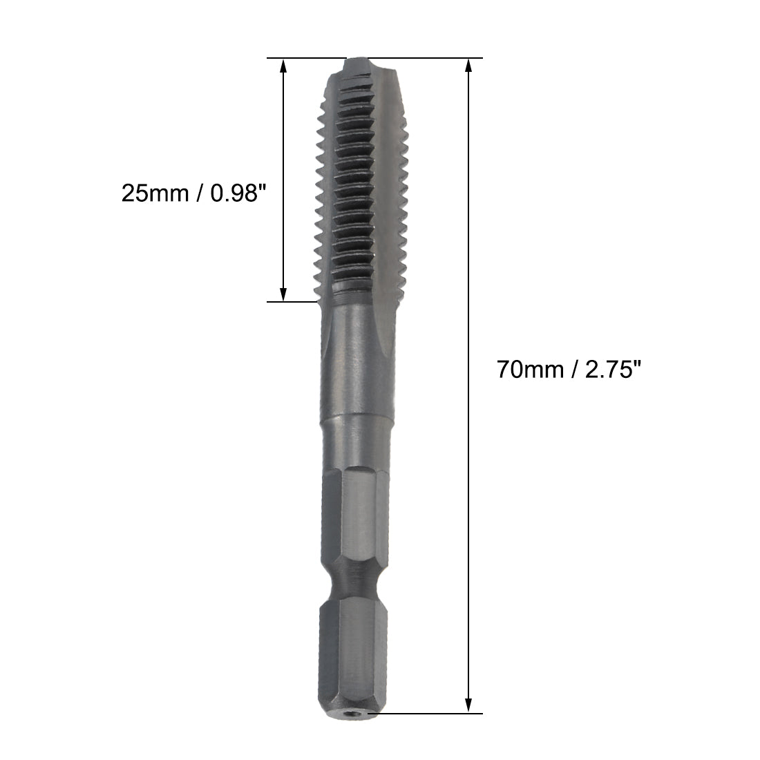 Harfington Metric Machine Tap M10 Thread 1.5 Pitch H2 3 Flutes Hex Shank High Speed Steel