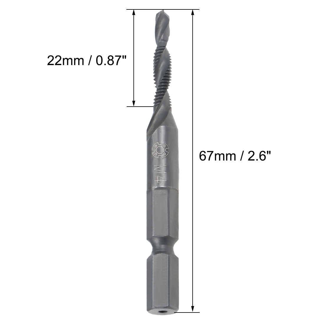 Harfington Metric Spiral Machine Screw Tap Thread Pitch Countersink Drill Bit H2 Hex Shank HSS