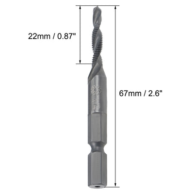 Harfington Metric Spiral Machine Screw Tap Thread Pitch Countersink Drill Bit H2 Hex Shank HSS