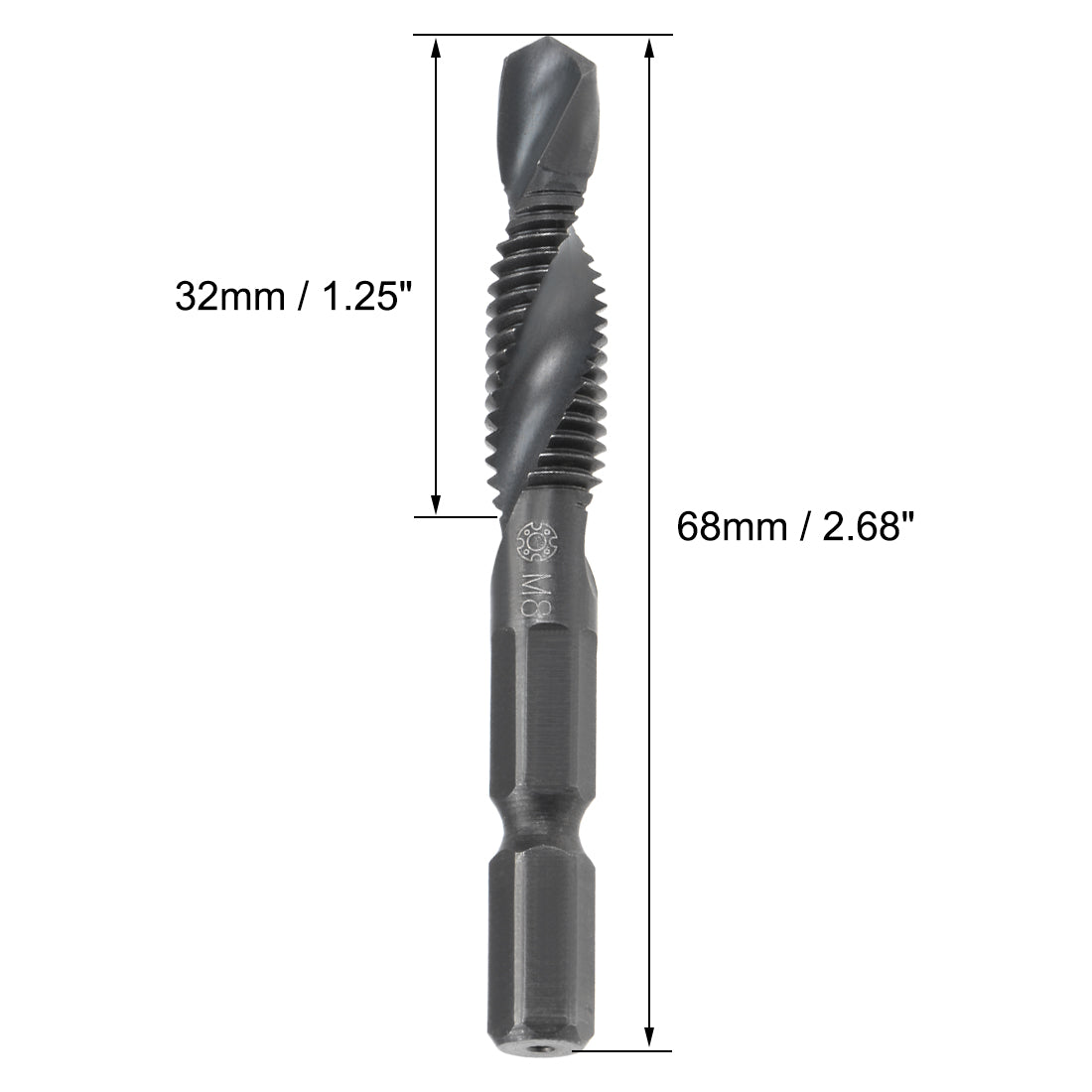Harfington Metric Spiral Machine Screw Tap Thread Pitch Countersink Drill Bit H2 Hex Shank HSS