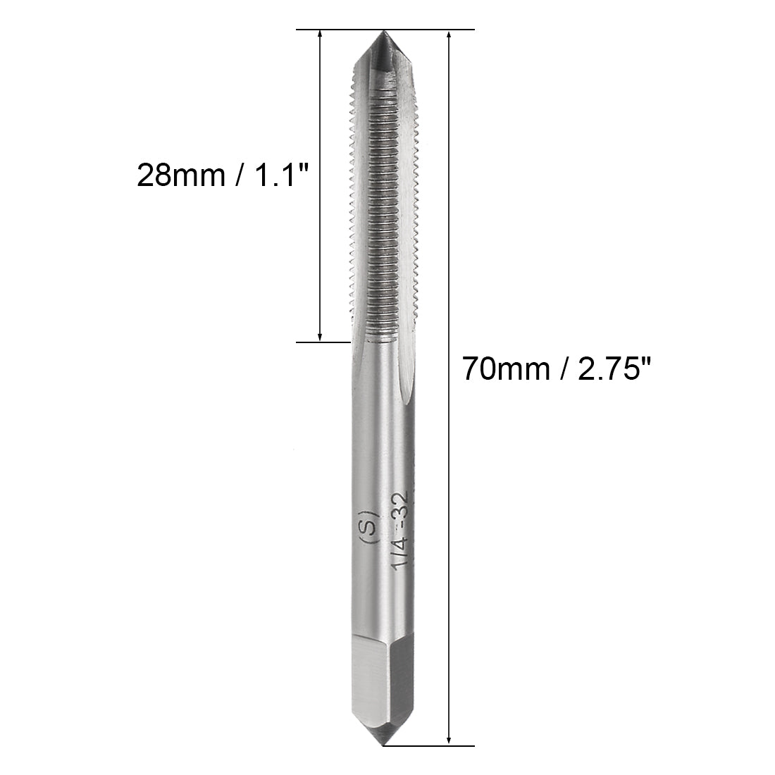 Harfington Machine Tap 1/4-32 UNEF Thread Pitch 2B Class 3 Flutes High Speed Steel