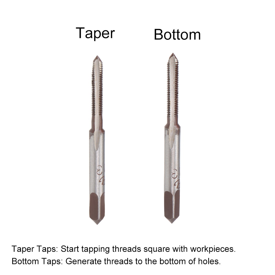 Harfington Metric Hand Taps M3 Thread 0.5 Pitch 3 Straight Flutes H2 Alloy Tool Steel 1 Pair