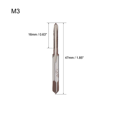 Harfington Metric Hand Tap M3 Thread 0.5 Pitch 3 Straight Flutes H2 Alloy Tool Steel 2 Pairs