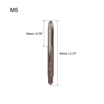 Harfington Metric Hand Tap M5 Thread 0.8 Pitch 3 Straight Flutes H2 Alloy Tool Steel 2 Pairs