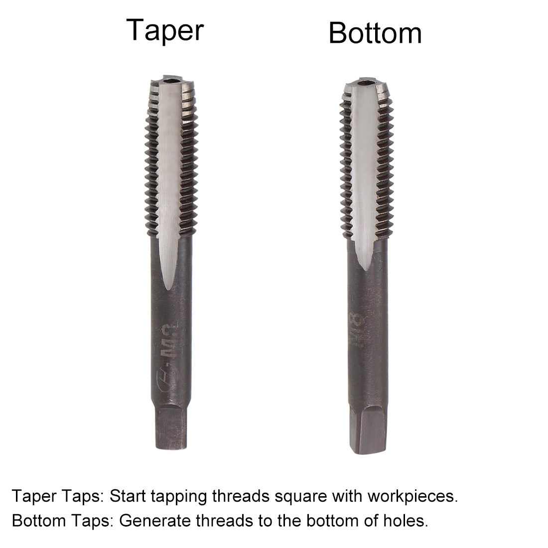 Harfington Metric Hand Tap M8 Thread 1.25 Pitch 3 Straight Flutes H2 Alloy Tool Steel 2 Pairs