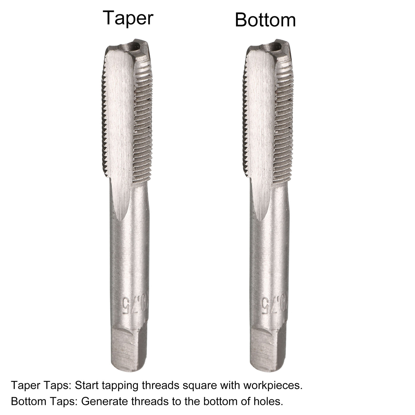 Harfington Metric Hand Tap M8 Thread 0.75 Pitch 3 Straight Flutes H2 Alloy Tool Steel 1 Pair