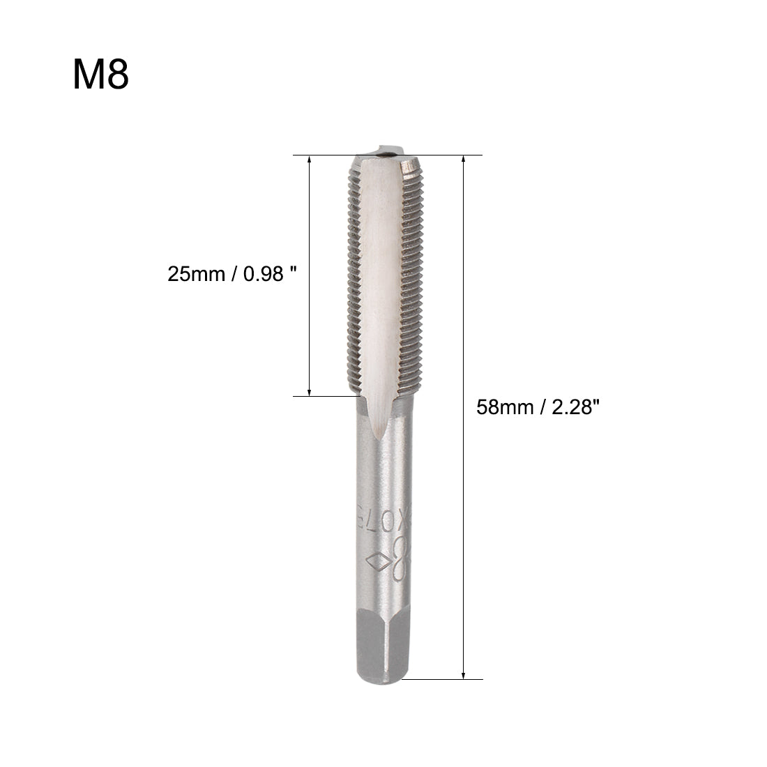 Harfington Metric Hand Tap M8 Thread 0.75 Pitch 3 Straight Flutes H2 Alloy Tool Steel 2 Pairs