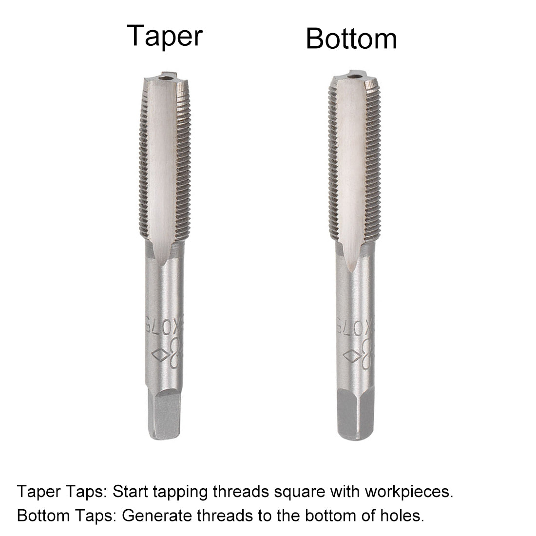 Harfington Metric Hand Tap M8 Thread 0.75 Pitch 3 Straight Flutes H2 Alloy Tool Steel 2 Pairs