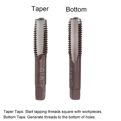 Harfington Metric Hand Tap M10 Thread 1.5 Pitch 3 Straight Flutes H2 Alloy Tool Steel 1 Pair