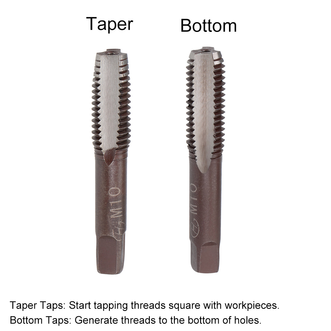 Harfington Metric Hand Tap M10 Thread 1.5 Pitch 3 Straight Flutes H2 Alloy Tool Steel 2 Pairs