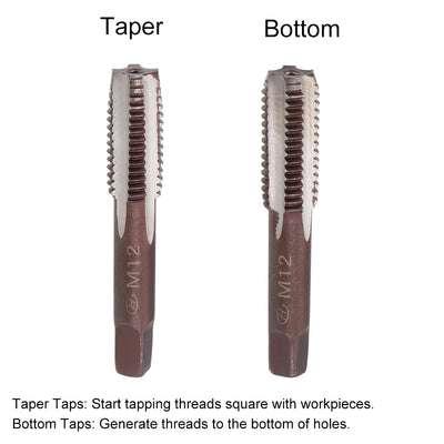 Harfington Metric Hand Tap 4 Straight Flutes H2 Alloy Tool Steel 1 Pair