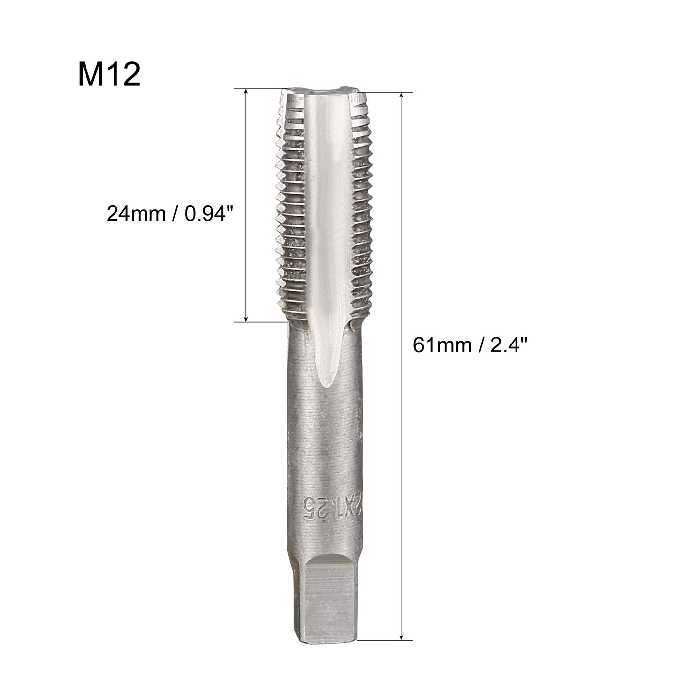 Harfington Metric Hand Tap M12 Thread 1.25 Pitch 4 Straight Flutes H2 Alloy Tool Steel 1 Pair