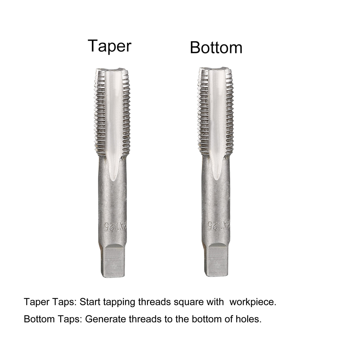 Harfington Metric Hand Tap M12 Thread 1.25 Pitch 4 Straight Flutes H2 Alloy Tool Steel 1 Pair