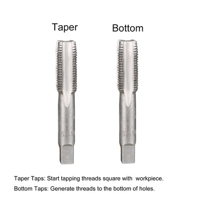 Harfington Metric Hand Tap M12 Thread 1.25 Pitch 4 Straight Flutes H2 Alloy Tool Steel 1 Pair