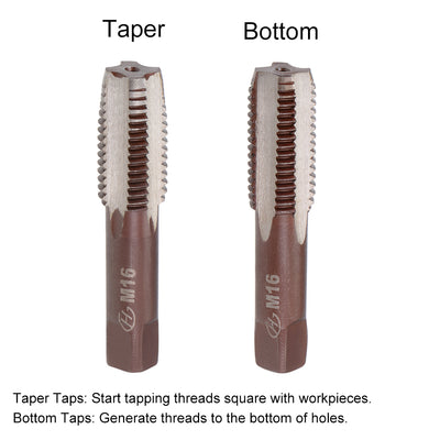 Harfington Metric Hand Tap 4 Straight Flutes H2 Alloy Tool Steel 1 Pair