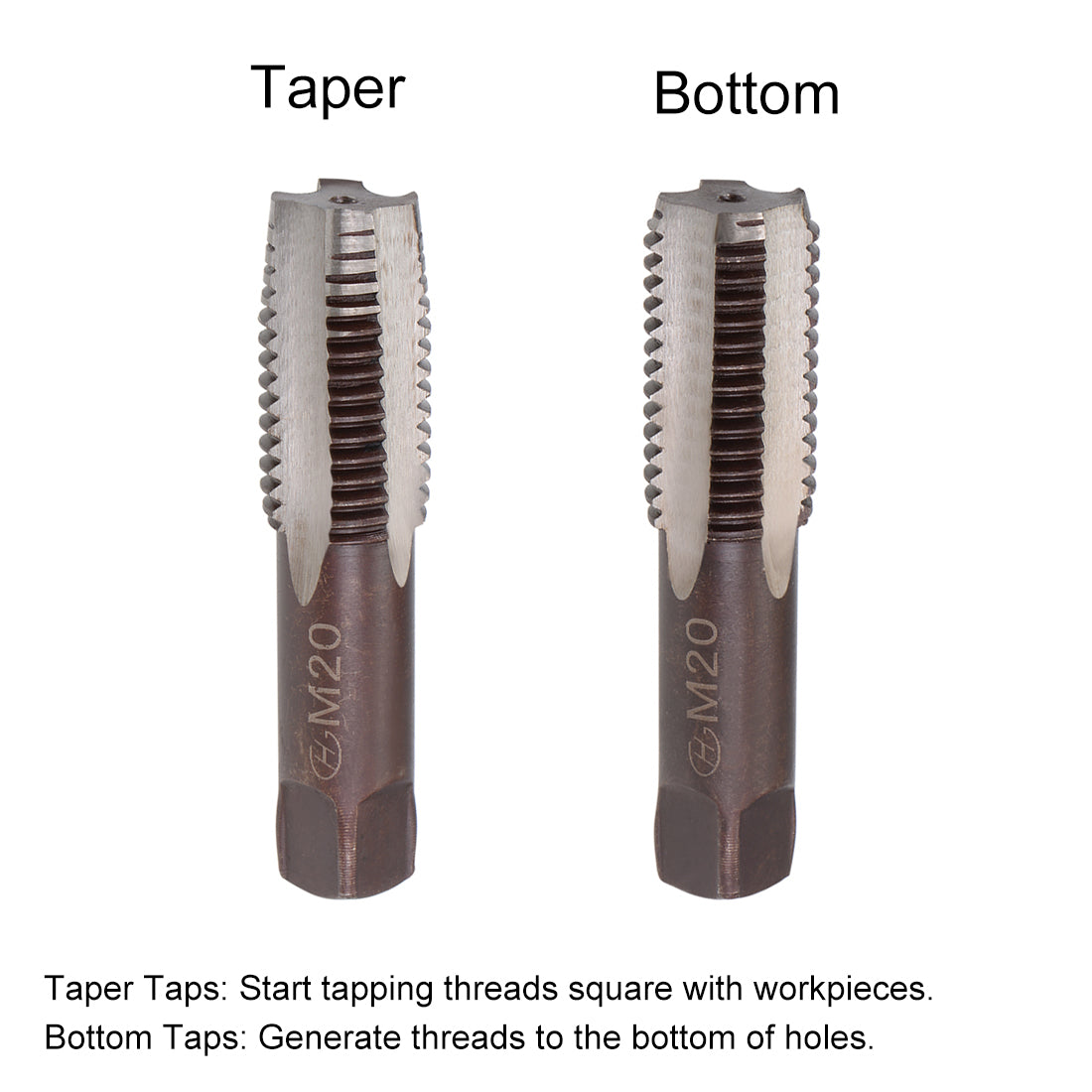 Harfington Metric Hand Tap 4 Straight Flutes H2 Alloy Tool Steel 1 Pair