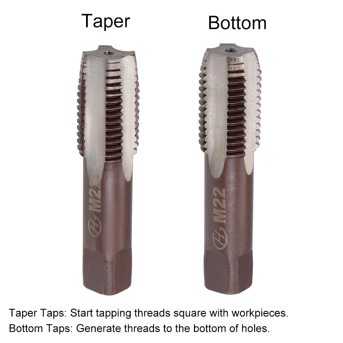 Harfington Metric Hand Tap 4 Straight Flutes H2 Alloy Tool Steel 1 Pair