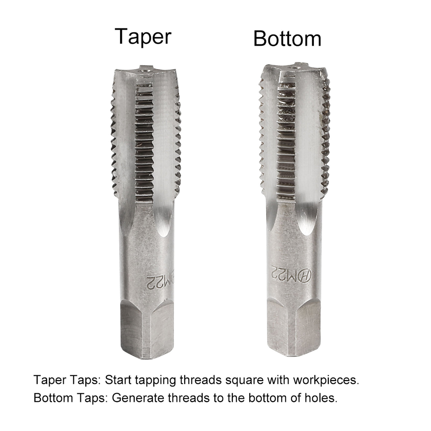 Harfington Metric Hand Tap 4 Straight Flutes H2 Alloy Tool Steel 1 Pair