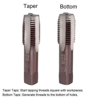 Harfington Metric Hand Tap 4 Straight Flutes H2 Alloy Tool Steel 1 Pair