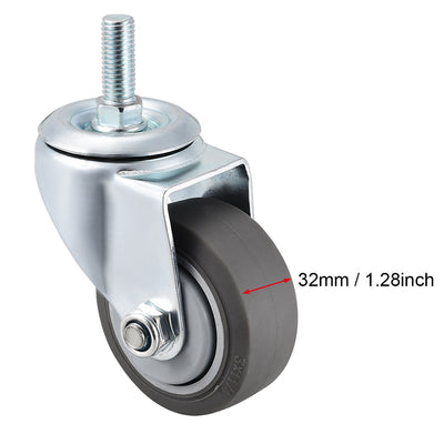 Harfington Swivel Caster Wheels TPR Caster 3 Inch Wheel M12 x 30mm Threaded Stem Gray 220lb Capacity Each , 4pcs