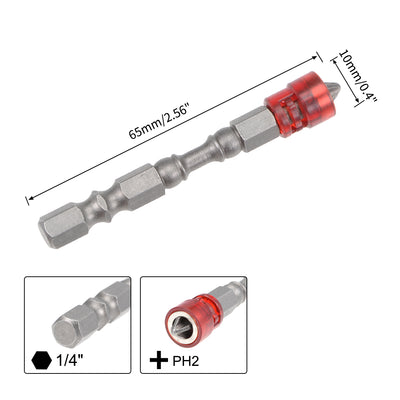 Harfington Magnetic  Design Phillips Cross PH2 Screwdriver Single-Head Bits Set, 1/4 Inch Hex Shank Electric Power Screw Driver Bit, 65mm 5pcs