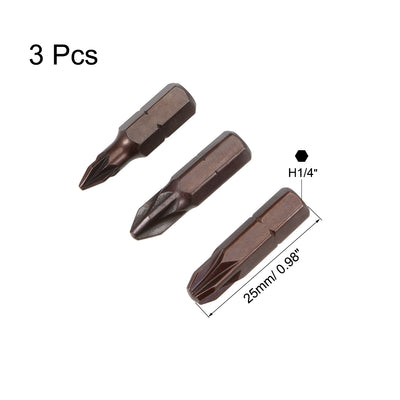 Harfington 1/4-Inch Hex Shank Magnetic #1 #2 #3 Screwdriver Bit 25mm Length 3pcs