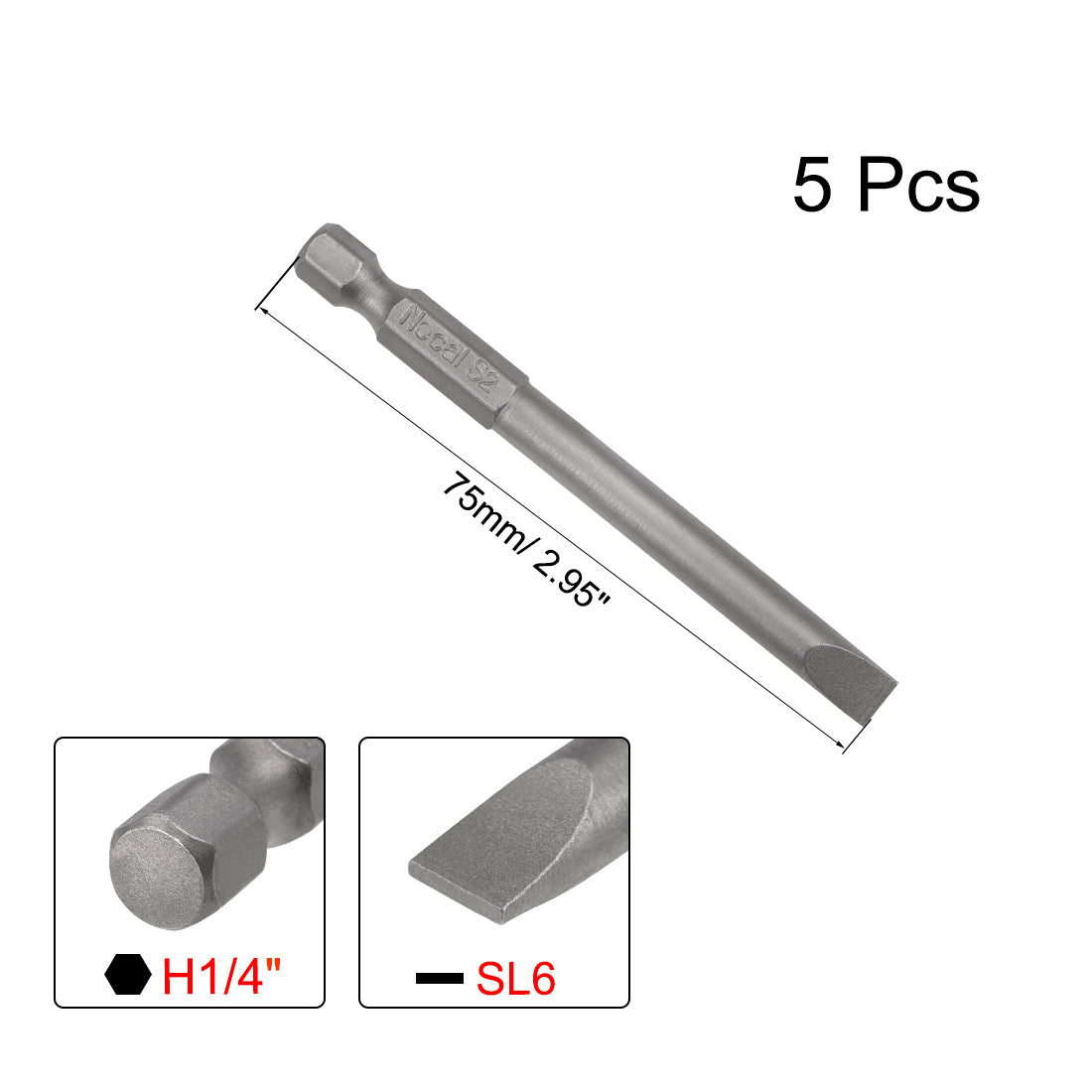 Harfington 5 Pcs 6mm Slotted Tip Magnetic Flat Head Screwdriver Bits, 1/4 Inch Hex Shank 3-inch Length S2 Power Tool