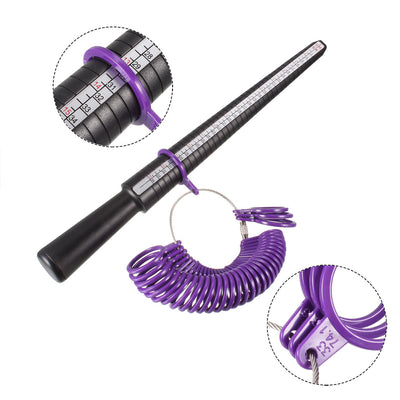 Harfington Ring Sizer Mandrel Kit 4 Sizes Finger Measuring Stick Ruler Gauge Plastic Measurement Tool Purple Black 1 Set