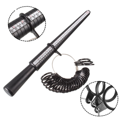 Harfington Ring Sizer Mandrel Kit 4 Sizes Finger Measuring Stick Ruler Gauge Plastic Measurement Tool Black 1 Set