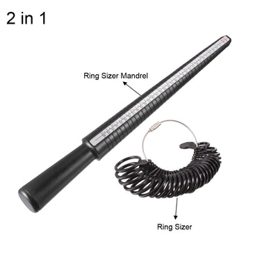 Harfington Ring Sizer Mandrel Kit 4 Sizes Finger Measuring Stick Ruler Gauge Plastic Measurement Tool Black 1 Set