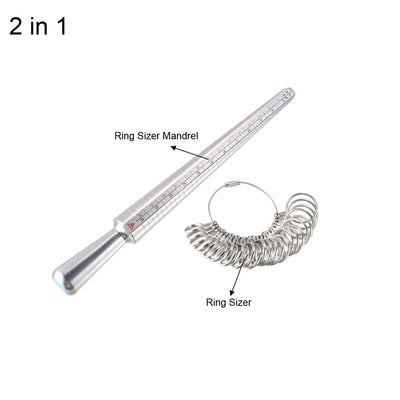 Harfington Ring Sizer Mandrel Kit 3 Sizes Finger Measuring Stick Ruler Gauge  Aluminum Zinc Alloy Measurement Tool Silver Tone 1 Set