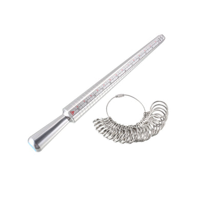 Harfington Ring Sizer Mandrel Kit 3 Sizes Finger Measuring Stick Ruler Gauge  Aluminum Zinc Alloy Measurement Tool Silver Tone 1 Set