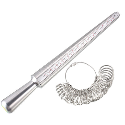 Harfington 1 Set Ring Sizer Mandrel Kit Finger Measuring Stick Ruler Gauge 4 Sizes Aluminum Zinc Alloy Measurement Tool with UK(+A-Z) Ring Sizer